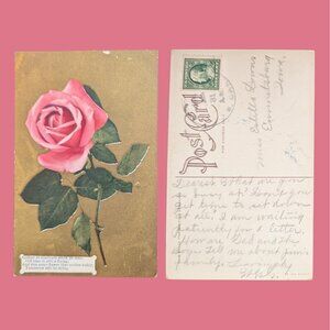 6/$15 Antique Gilded Postmarked Golden Age Floral Postcard  Pink Rose